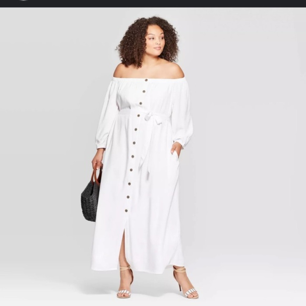 Long Sleeve Off The Shoulder Button-down Maxi Dress woman’s large NWT